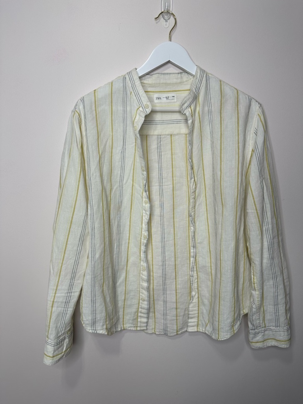 Zara cotton  White Shirt with Yellow & Gray Stripes‎